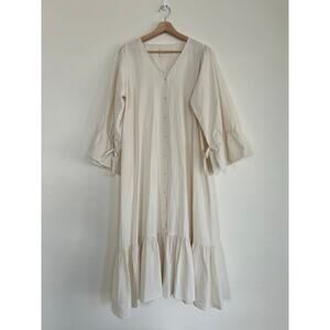 Rudy Jude June Stripe XS Natural Button Front Maxi Dress Organic Cotton